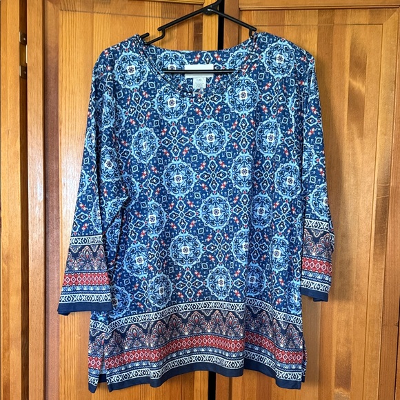 Alfred Dunner Blue and Red Patterned Tunic - Picture 1 of 1